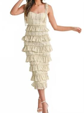 NEW MABLE floral print ruffle tiered bustier midi dress in multi